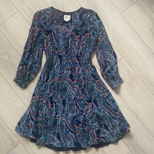 Anthropologie Maeve Long-Sleeved Patterned Dress